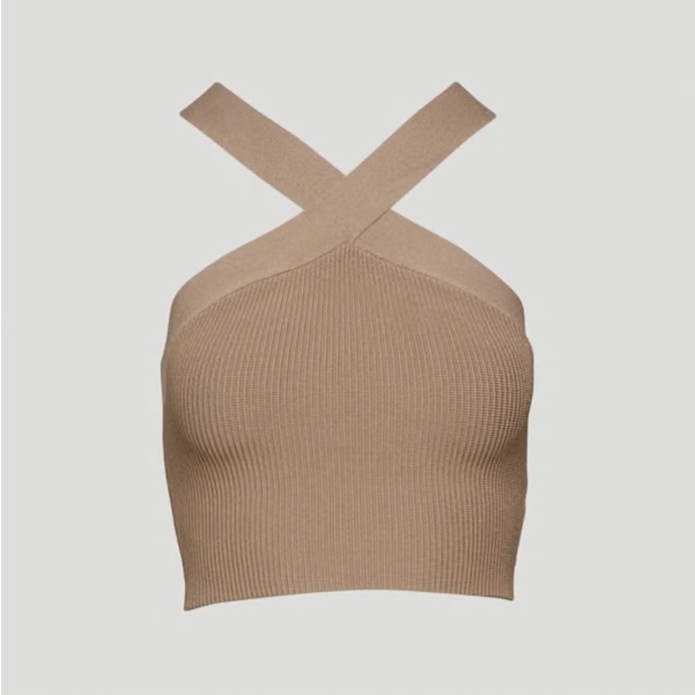 Babaton Sculpt Knit Criss Cross Cropped Tank in Grey Taupe